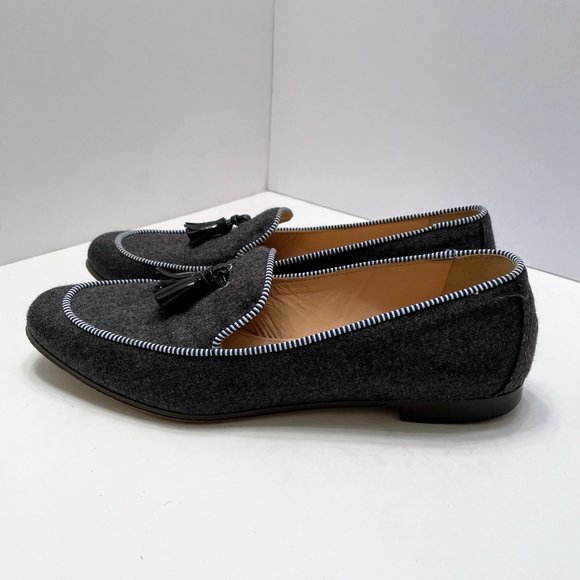 J. Crew Charlie Loafers in Gray Wool Flannel with Black Patent Tassels Sz. 6.5 - Picture 2 of 10